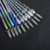 13/7 pcs/set Crystal Glass Pens Starry Sky Unicorn Calligraphy Dip Pen Glitter Powder Fountain Pens Colors Ink Gift Box Writing