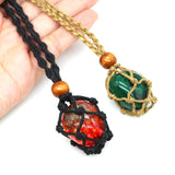 Adjustable Empty Stones Holder Wax Rope Metal Chain Copper Cage Necklace Pendant Crystal Gems Collecting DIY Jewelry Accessories