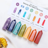 7pcs/box Natural Crystal Column 7 Chakras Crystal Raw Stone Ore Specimen DIY Single-pointed Hexagonal Column Set Box Kid's Gift