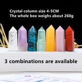 7pcs/box Natural Crystal Column 7 Chakras Crystal Raw Stone Ore Specimen DIY Single-pointed Hexagonal Column Set Box Kid's Gift